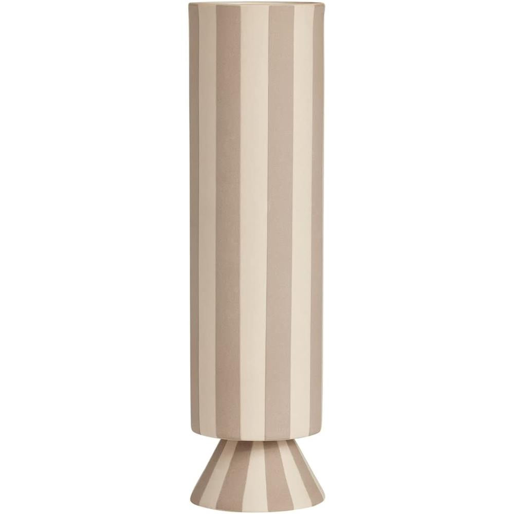 OYOY Toppu Blumenvase 15x24 cm, Beige/Grau gestreift - moderne Dekovase aus Keramik