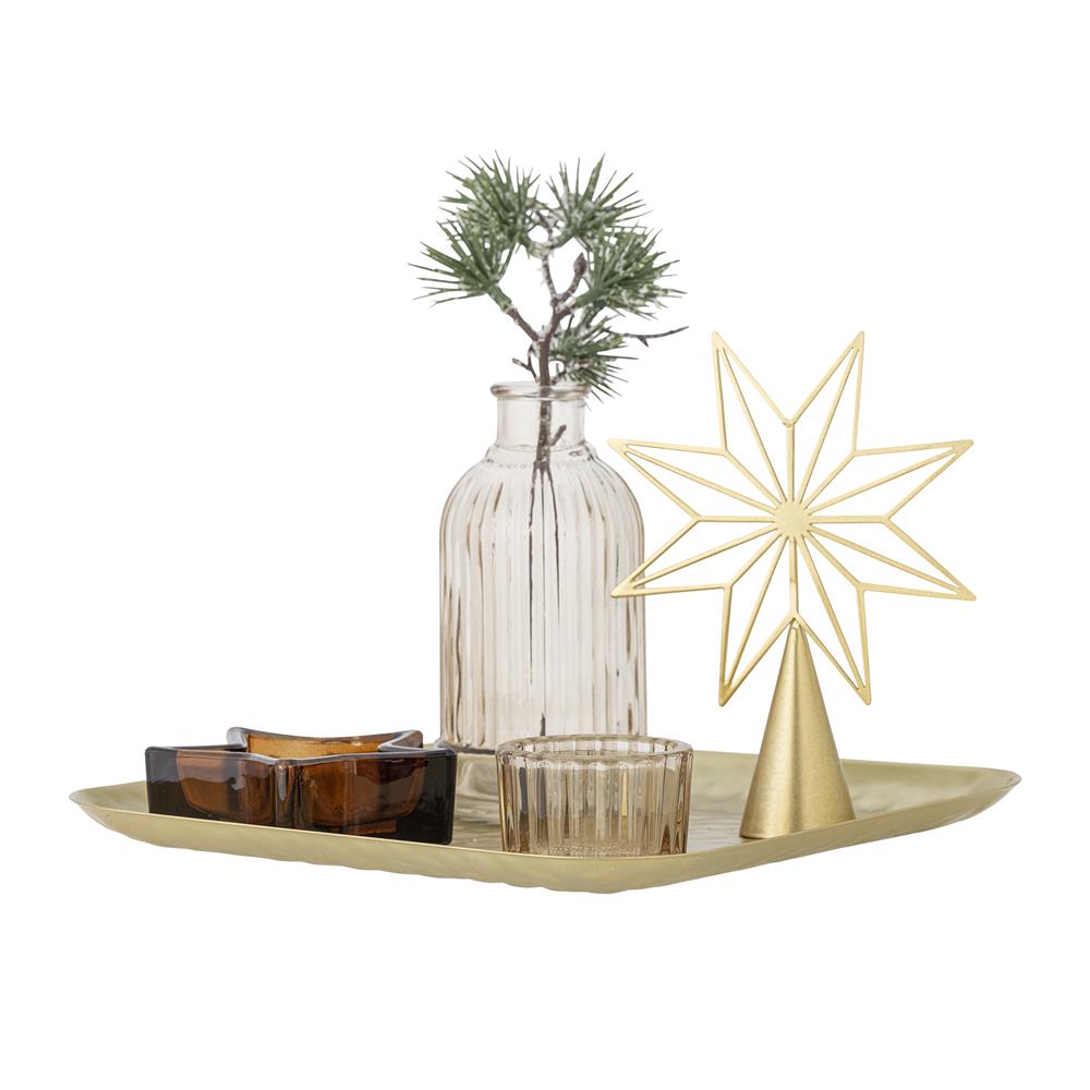 Bloomingville Sanga Teelicht Set, Gold, Glas 6-teilig mit Tablett und Vase