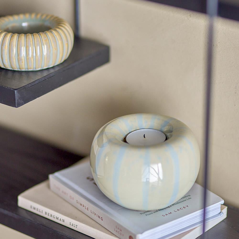 Bloomingville Agate Teelichthalter, Gelb, Steingut, Ø 11 cm, handbemalt, dekorativ & gemütlich