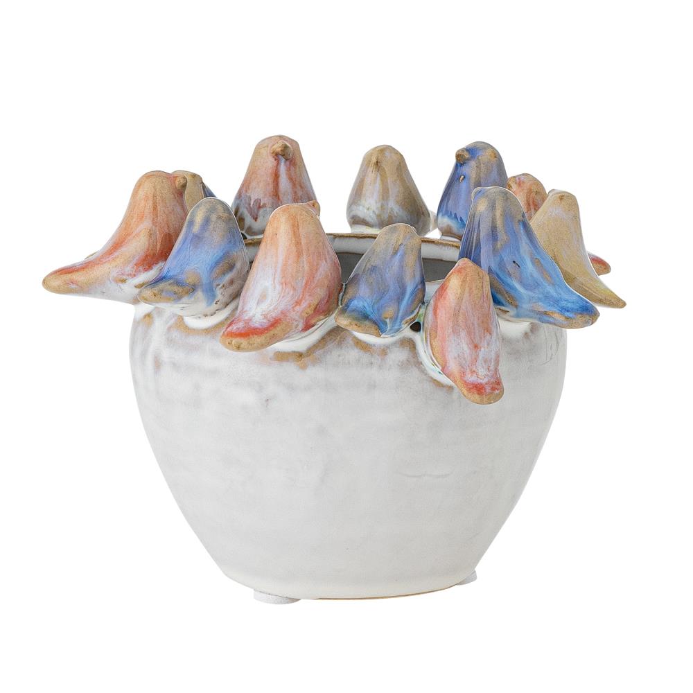 Bloomingville Eanna Blumentopf bunt Steingut Vögel 12,5 cm