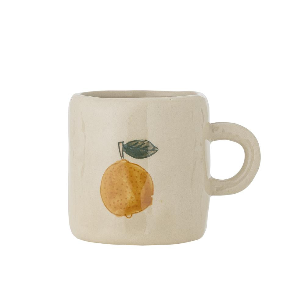 Bloomingville MINI Agnes Tasse, Weiß mit Orange, Steingut, große Kindertasse, dänisches Design