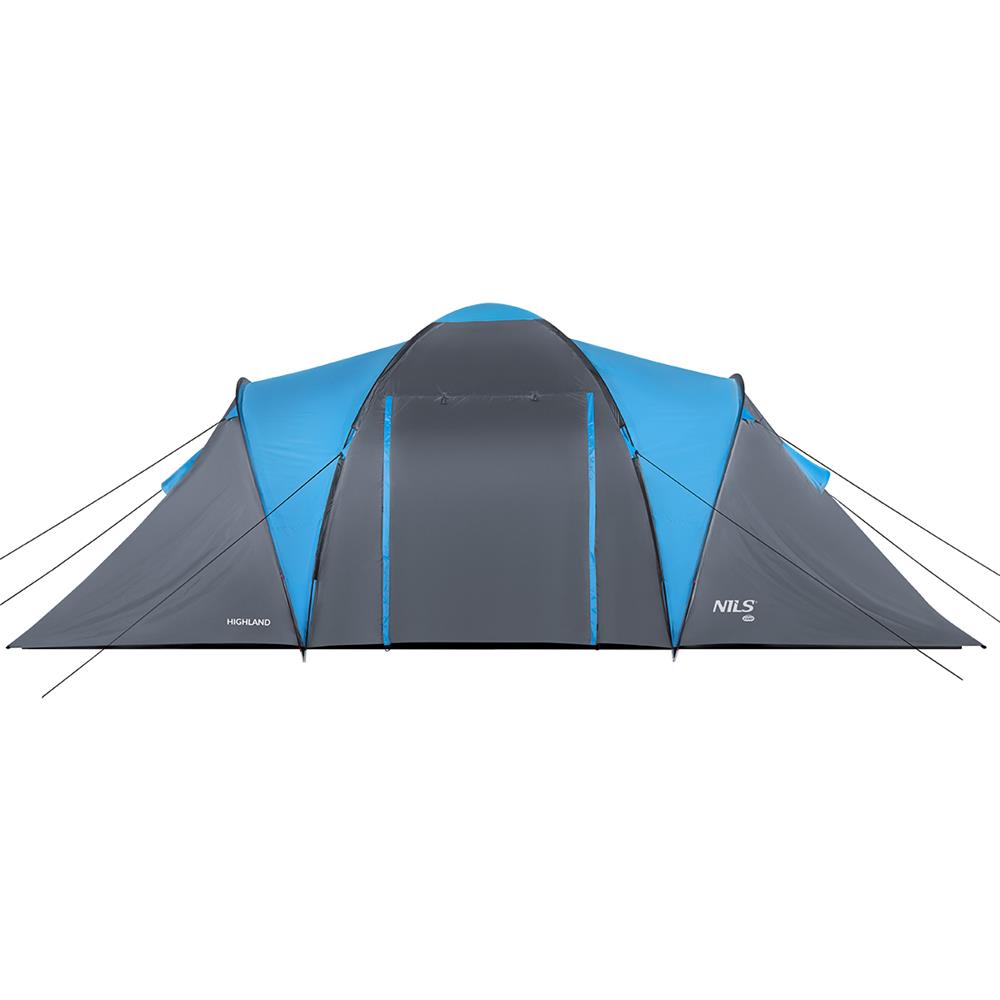 NILS CAMP Highland Zelt für 6 Personen Grau-Blau - großes Familienzelt mit Vorraum für Camping & Outdoor