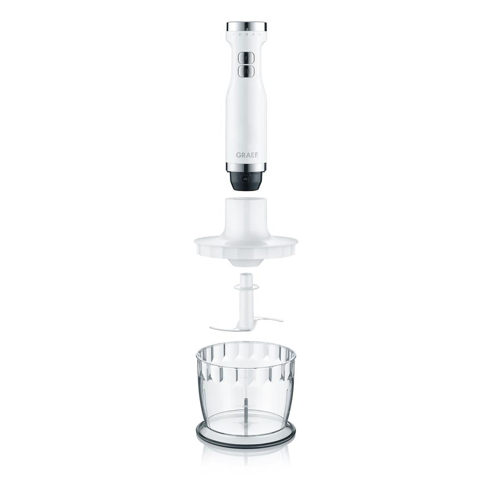 GRAEF Stabmixer HB 501 mit 3-teiliges Zubehör-Set Mixstab Pürierstab Zerkleinerer Weiß/Edelstahl