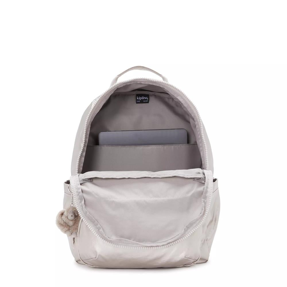Kipling SEOUL L, Großer Schulrucksack mit 15-Zoll-Laptopfach, 27L, Metallic Glow (beige)