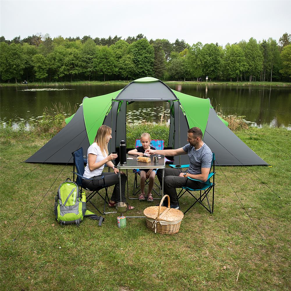 NILS CAMP Highland Zelt für 6 Personen Grau-Grün - großes Familienzelt mit Vorraum für Camping & Outdoor
