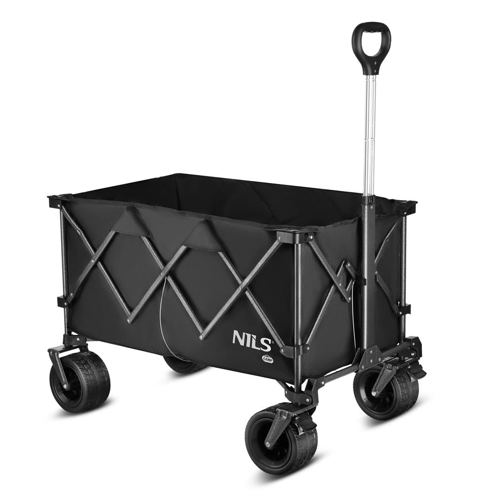 NILS CAMP XXL Bollerwagen faltbar 180L in Schwarz -Campingwagen für Strand & Garten