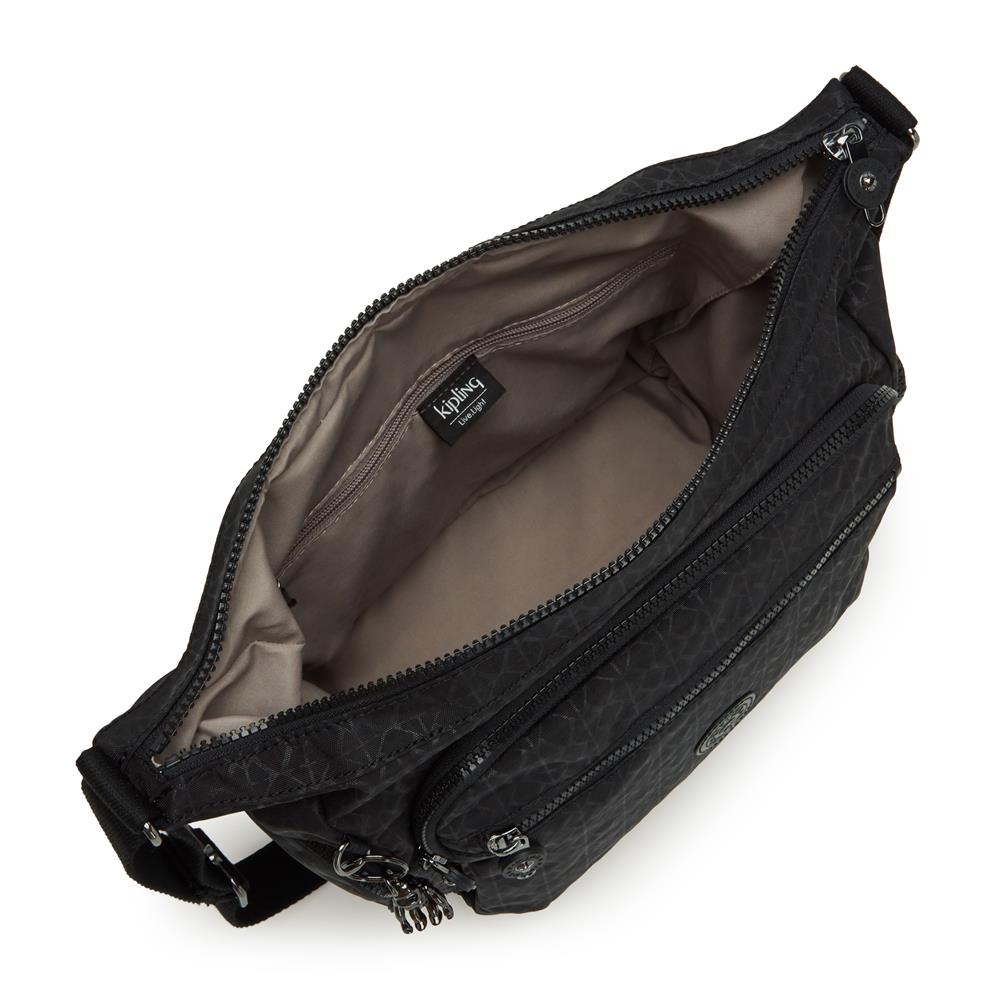 Kipling GABBIE M, Mittelgroße Umhängetasche, Signature Emb (schwarz), Schultertasche mit Reißverschluss