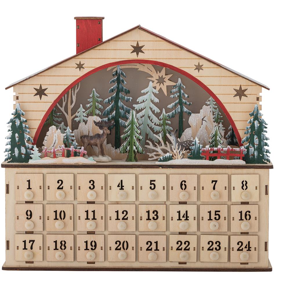 Bloomingville Melvin Adventskalender mit Licht Natur Holz Weihnachtsdeko