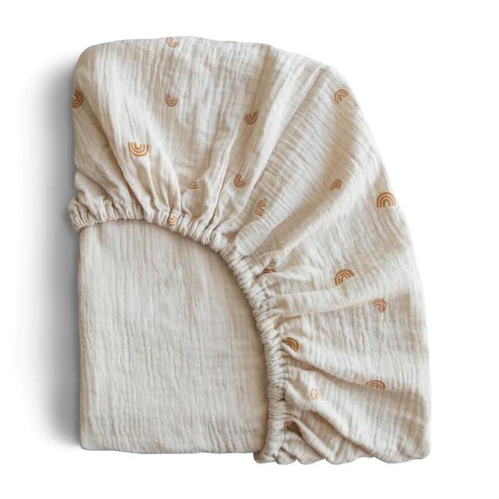 Mushie Extra weiches Musselin-Kinderbettlaken, Rainbows, 132x71cm Spannbettlaken
