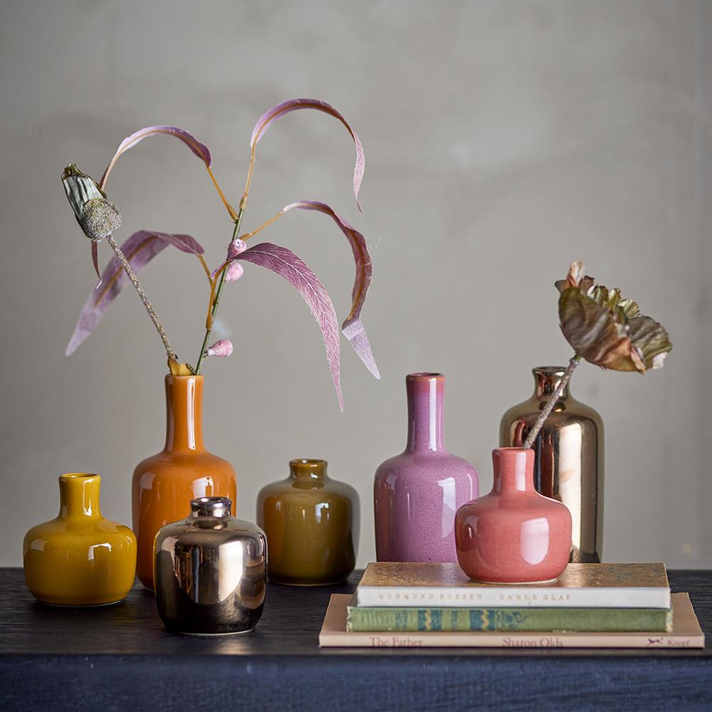 Bloomingville Maien Vase – 7er Set aus Steingut in Braun & bunten Tönen