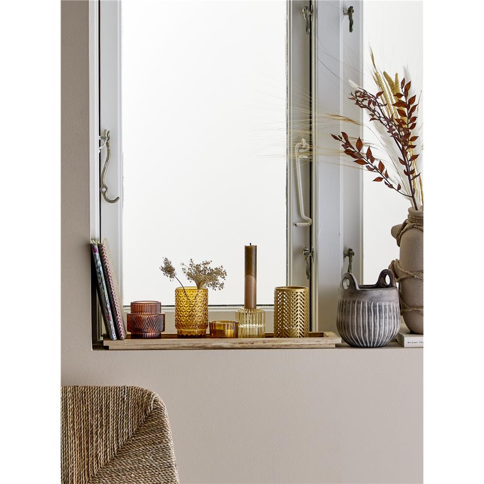 Bloomingville Sanga Tablett mit Teelichthaltern 43 x 10,5 x 12,5 cm Braun Glas Teelichter Kerzendeko