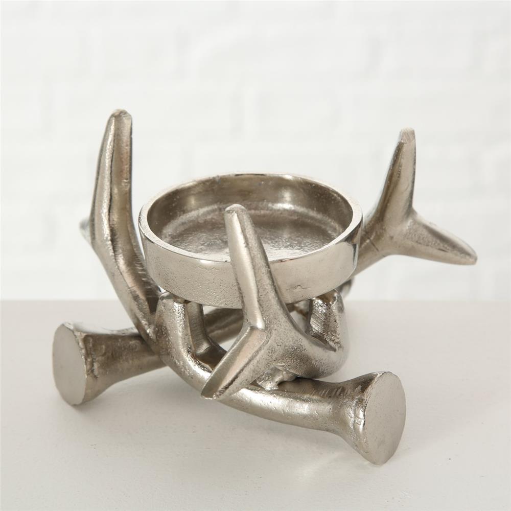 BOLTZE Kerzenleuchter Brano 2er Set Silber Metall Geweih Kerzenhalter Kerzenständer Stumpenkerzen
