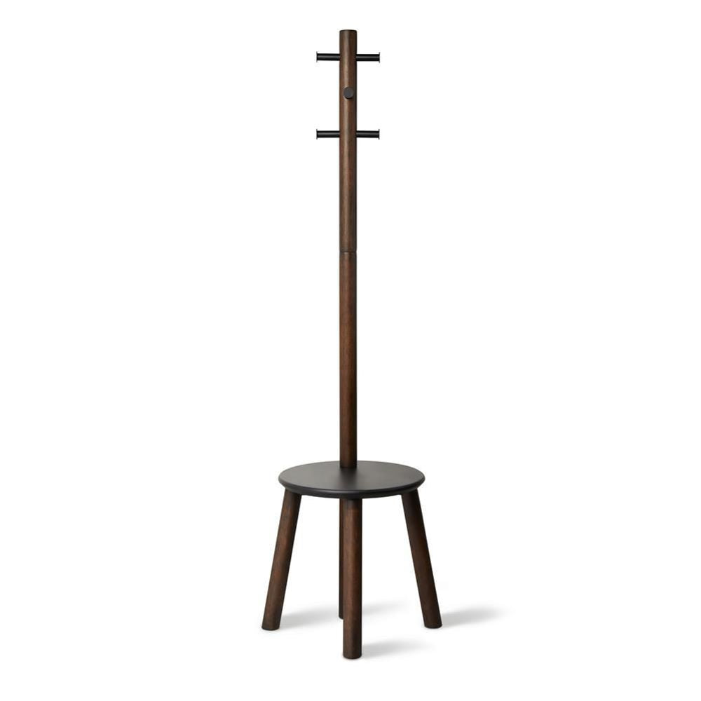 Umbra Pillar Garderobenständer mit integriertem Hocker 50 x 50 x 165 cm Holz Schwarz Walnuss