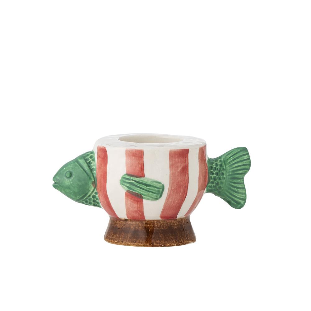 Bloomingville Codia Teelicht- & Kerzenhalter, Pink, Steingut, Fischform, handbemalt, 13 cm