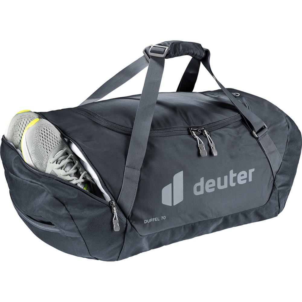 deuter Duffel 70, Reisetasche, black (schwarz), mit Seitentasche und Netzinnentasche