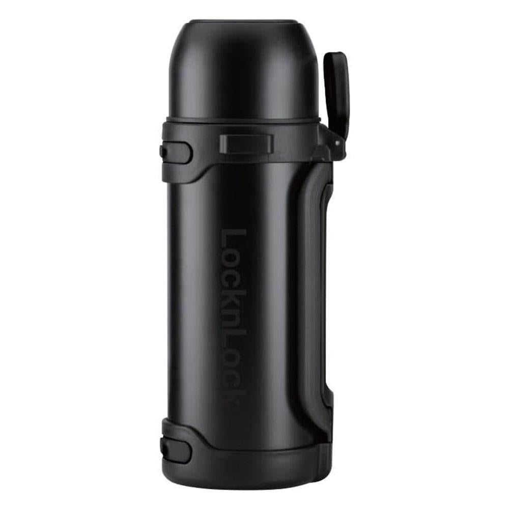 LocknLock Isolierkanne 1,8 L Schwarz - Thermoskanne Edelstahl mit Becher & Tragegurt