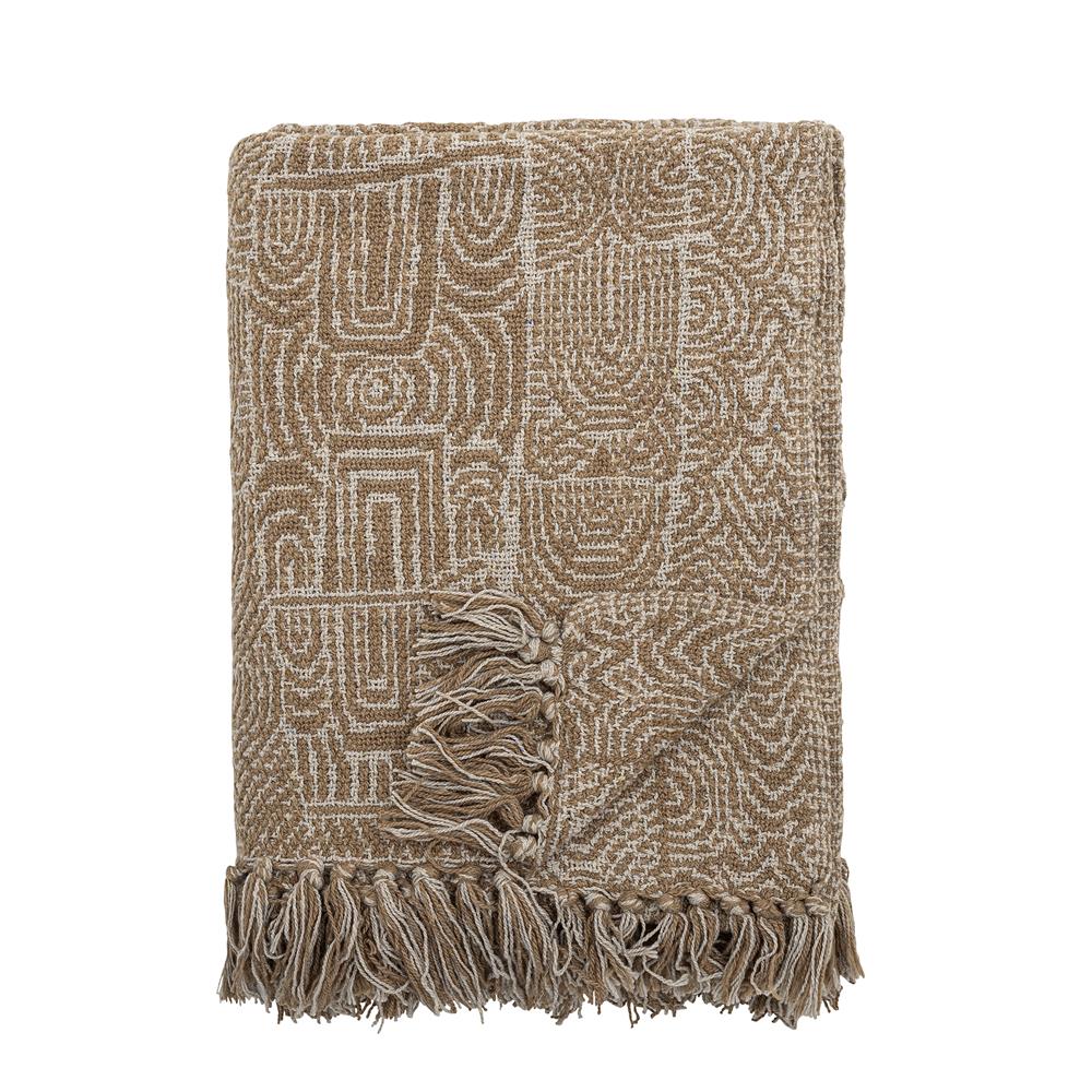 Bloomingville Bresso Decke, Braun, recycelte Baumwolle, 160x130 cm, gewebt, mit Fransen