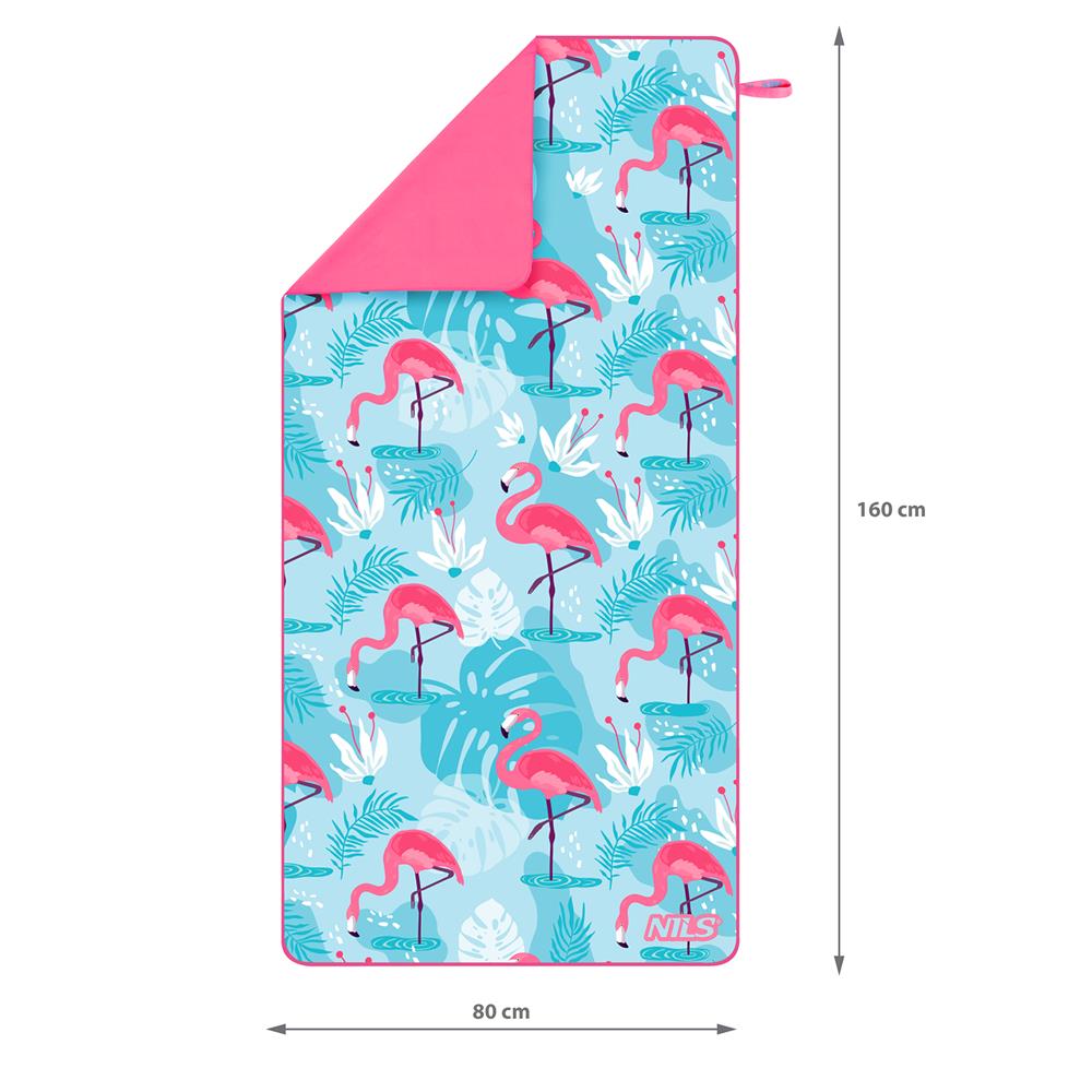 NILS Mikrofaserhandtuch 160x80 cm Flamingos - schnelltrocknendes Handtuch für Camping, Strand & Sport