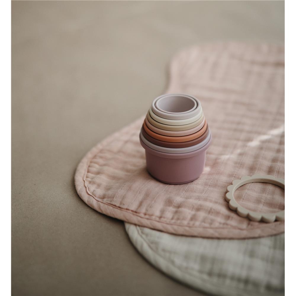 Mushie Musselin-Spucktuch 2er-Pack, Blush/Fog, aus 100% Bio-Baumwolle