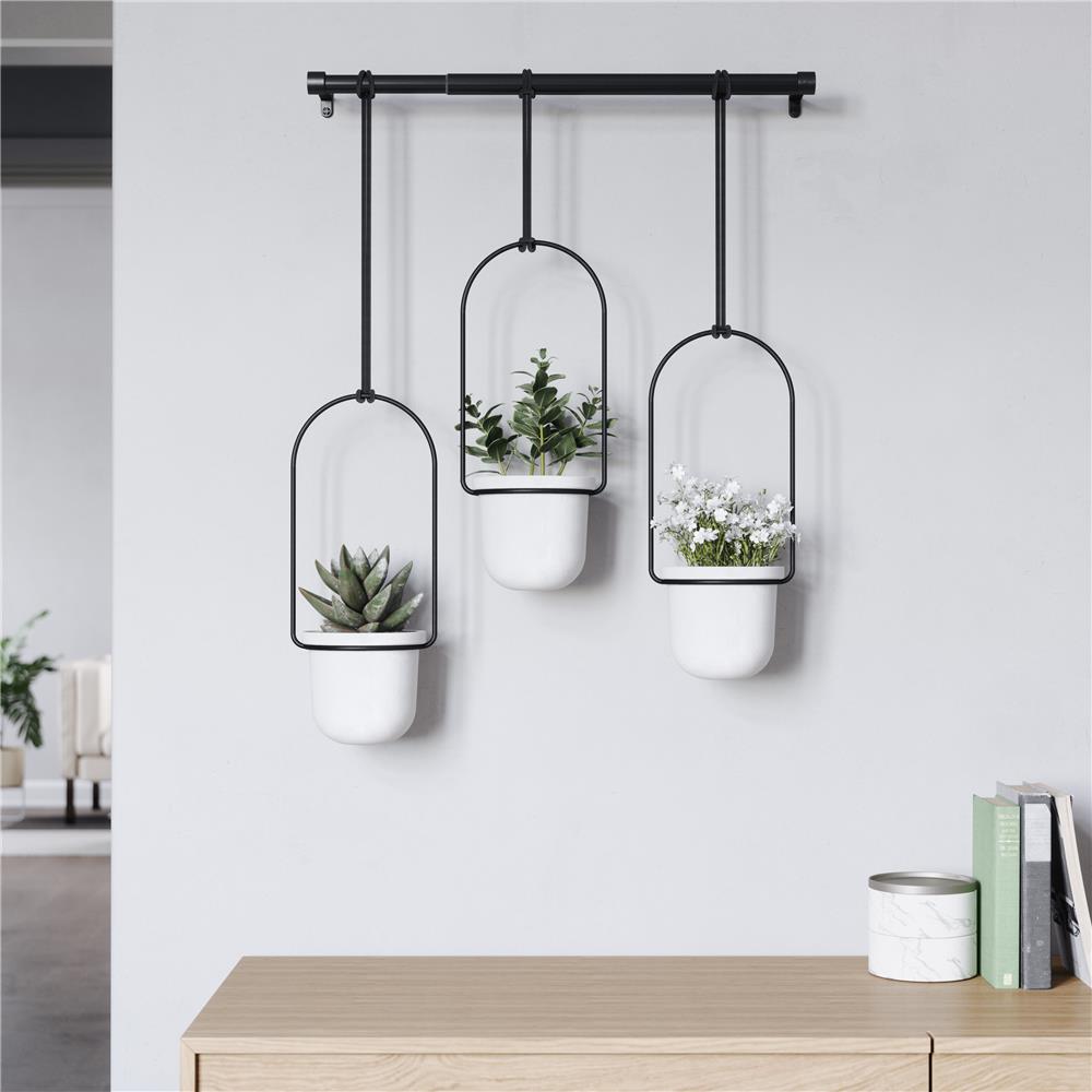 Umbra Triflora Vase Hängeblumentopf Wandvase Blumenampel für Wand und Decke 3er-Set Weiß/Schwarz