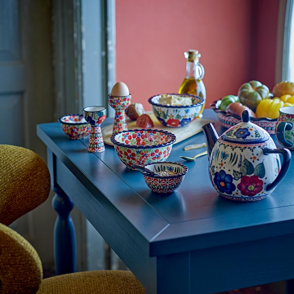 Bloomingville Florist Eierbecher 2er-Set, Rot – handverziertes Steingut mit Blumenmuster