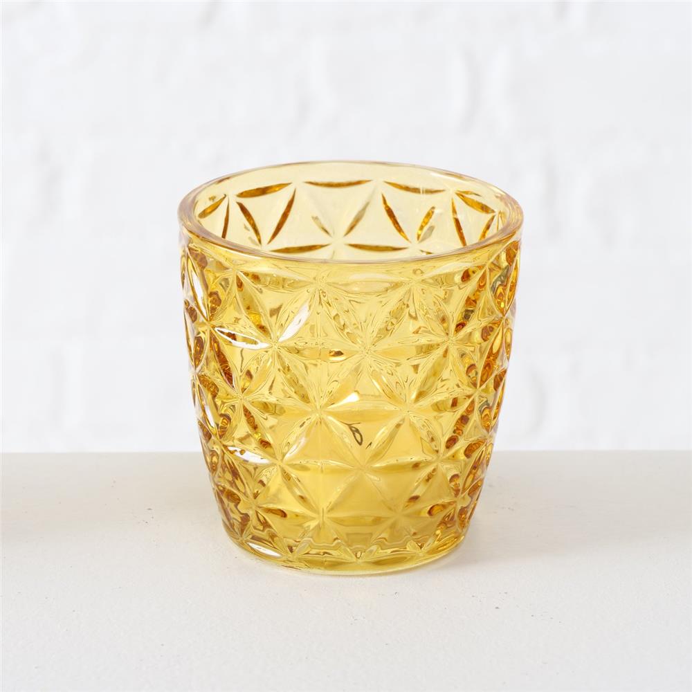 BOLTZE Windlicht Marilu 4er Set Gelb Glas Kerzenhalter Teelichthalter Skandinavisch Design