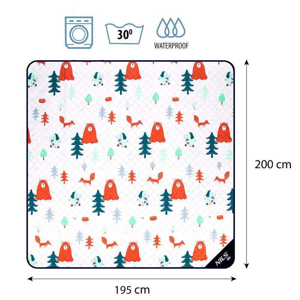 NILS CAMP Picknickdecke Wald 195x200 cm - Outdoor Decke für Strand, Garten & Camping