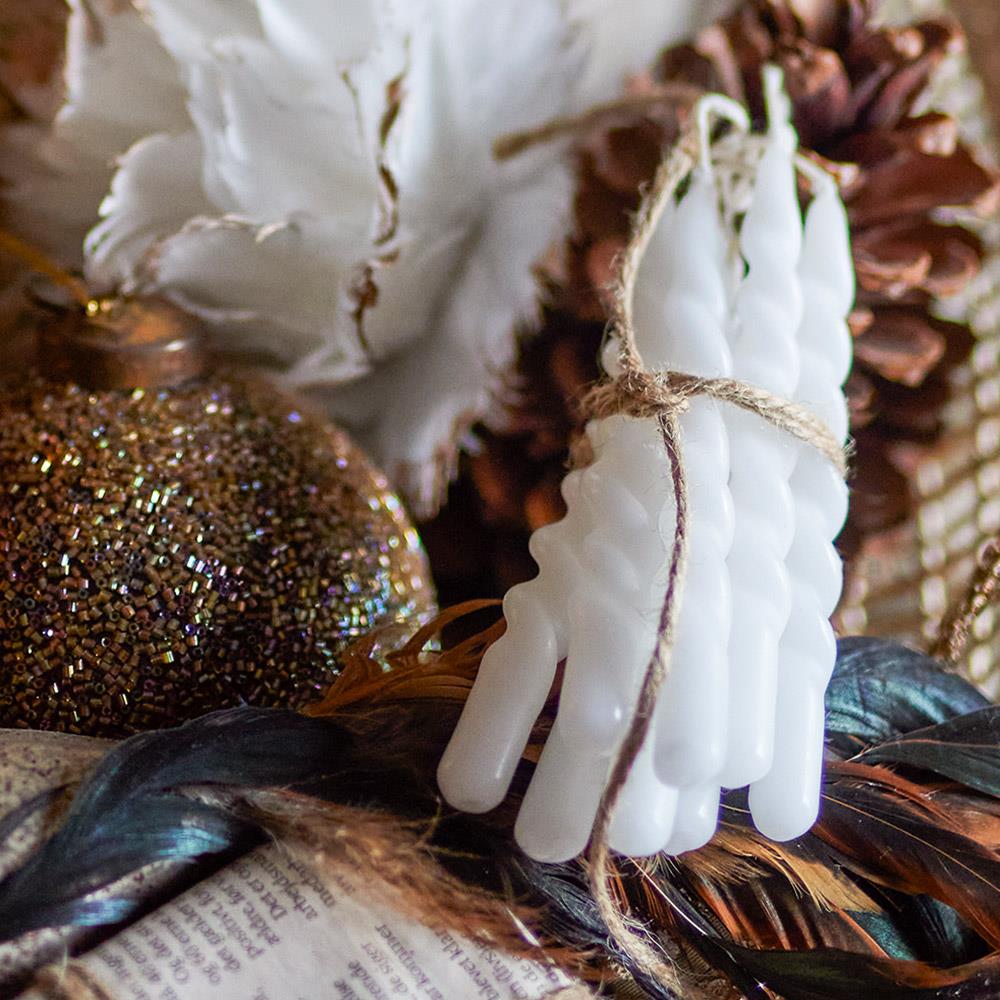 Bloomingville Twist Kerze, Weiß, 12er Set, Paraffin, handgedreht, Ø 1,2 cm