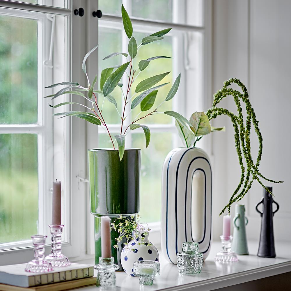 Bloomingville Mae Vase, Blau, Keramik – handbemalte Streifen, dekorativ & einzigartig