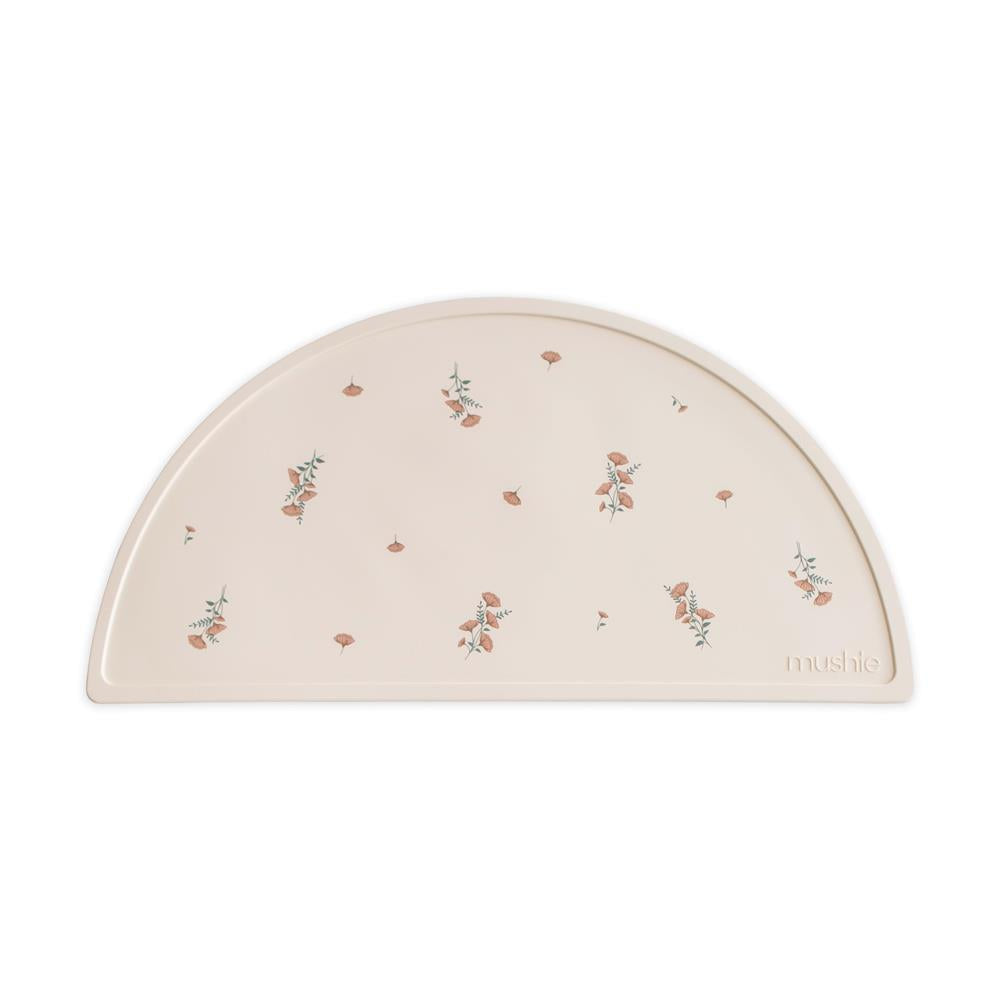 Mushie Silikon-Platzdeckchen, Pink Flowers, Tischset, BPA-frei
