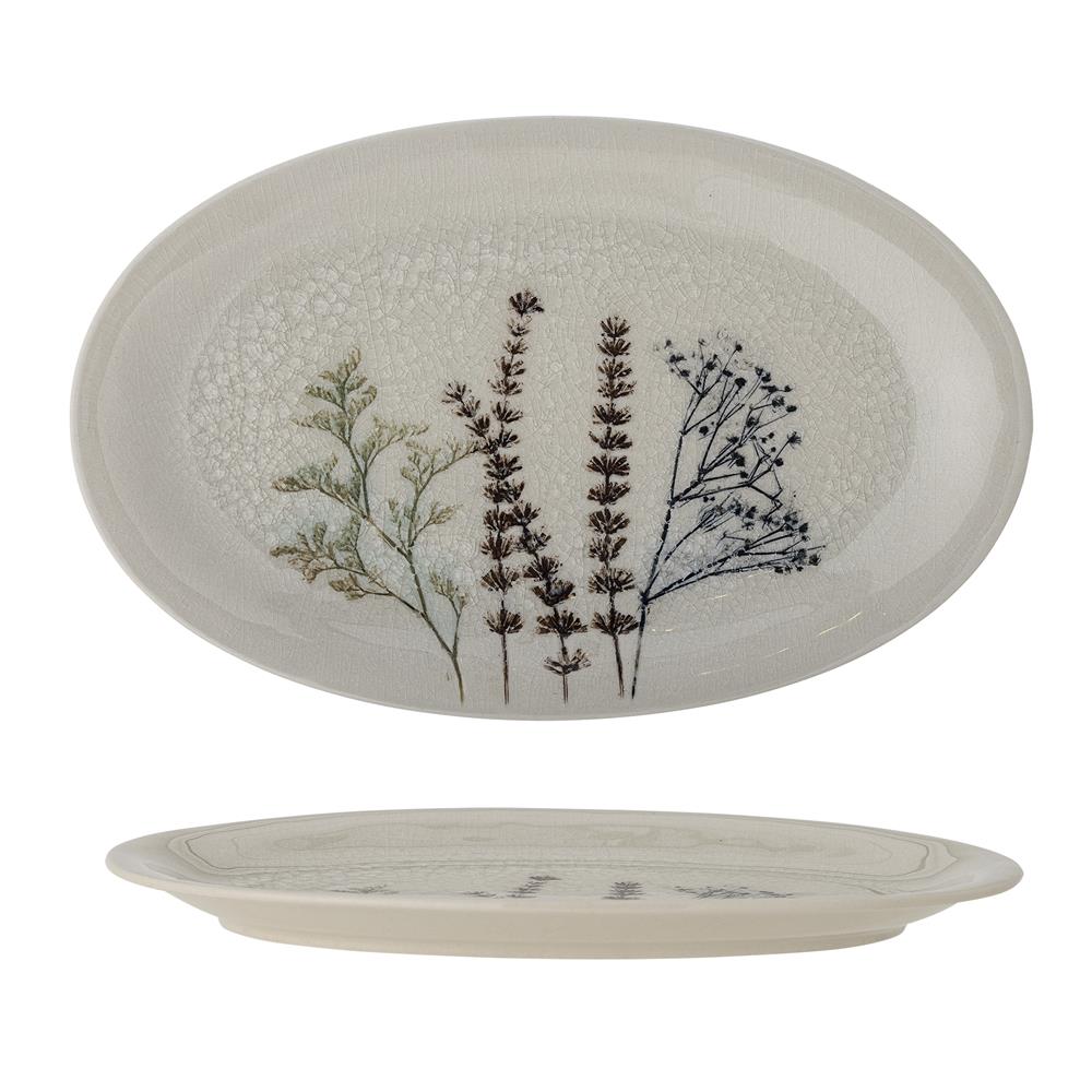Bloomingville Bea Tablett, Natur, 28,5x18cm, Steingut, mit Blumenmotiv, dänisches Design
