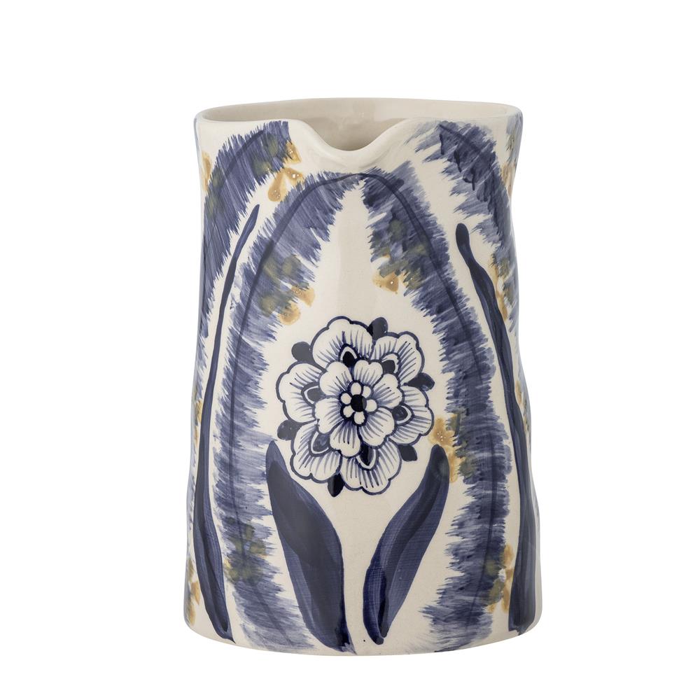Bloomingville Anuuk Vase blau D14,5 cm aus Steingut – handdekorierte Blumenvase für Wohnzimmer