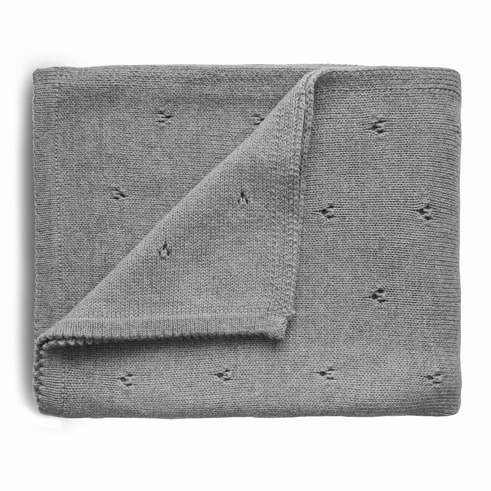 Mushie Gestrickte Babydecke Pointelle, Gray Melange, aus 100% Bio-Baumwolle