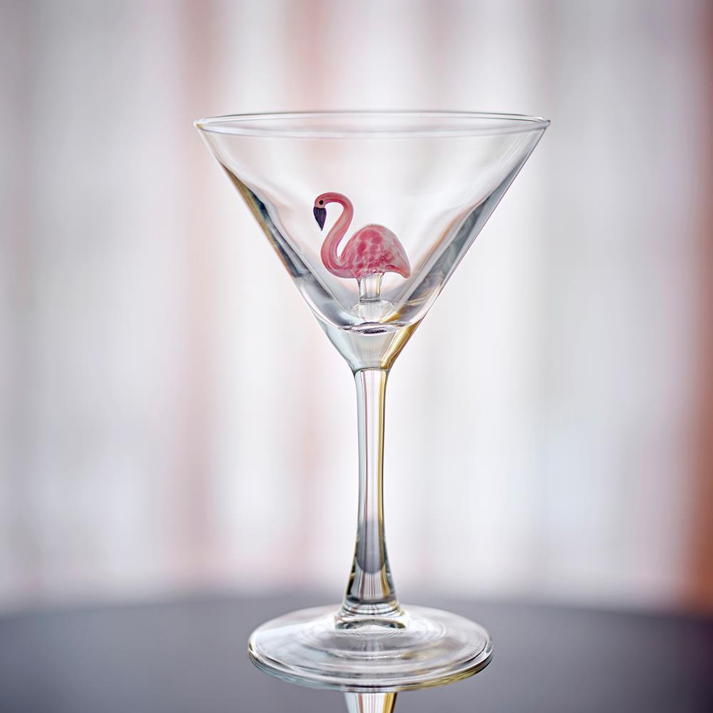 Bloomingville Misa Cocktailglas, 170 ml, aus Glas mit Flamingofigur im Inneren