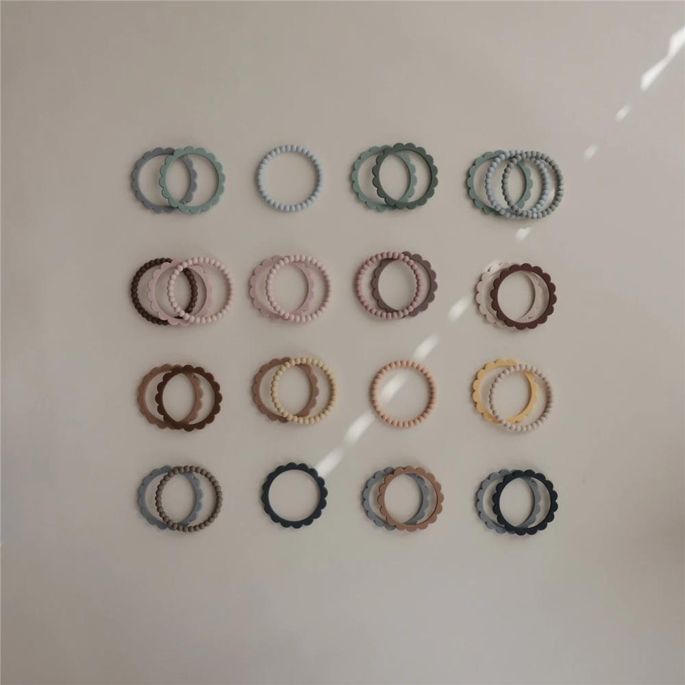 Mushie Beißring Perlen 3er Set, Linen/Peony/Pale Pink, Armband aus Silikon, BPA-frei