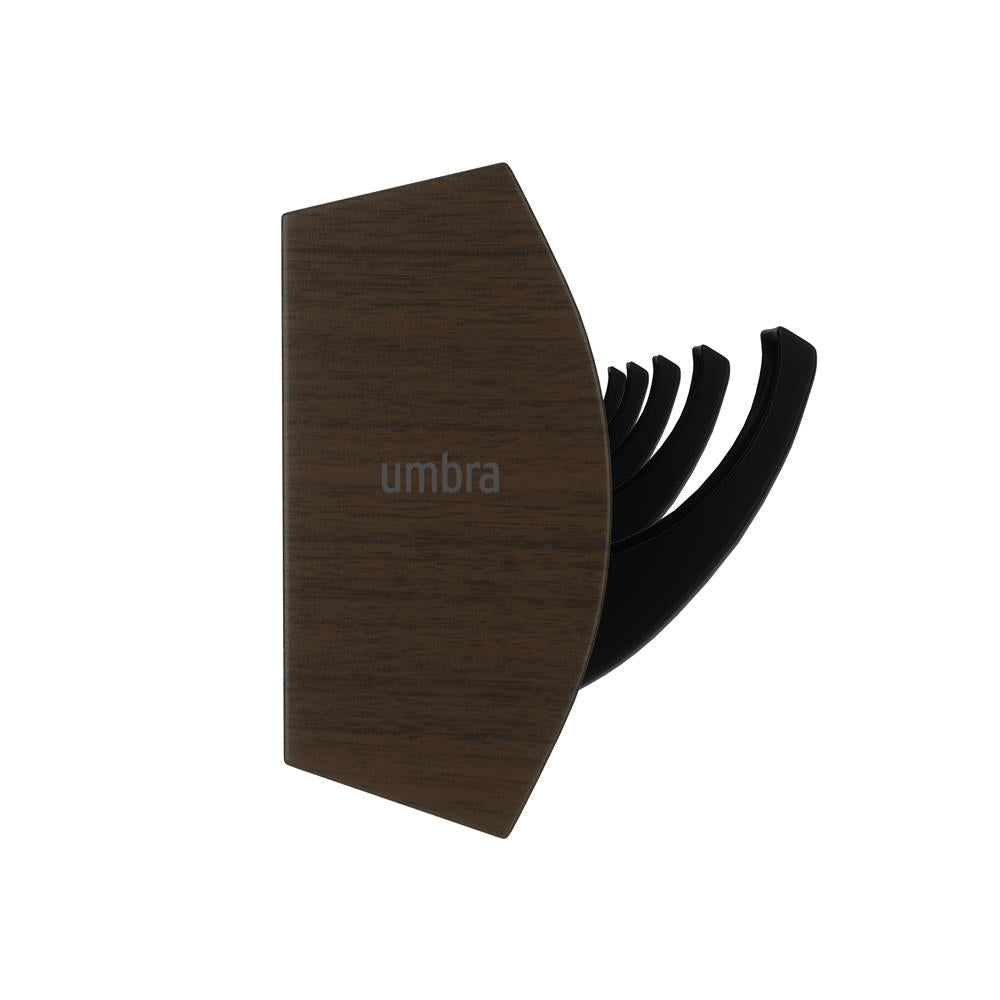 Umbra Flip Wandgarderobe, Garderobenleiste in Walnuss, mit 5 beweglichen Haken in Schwarz