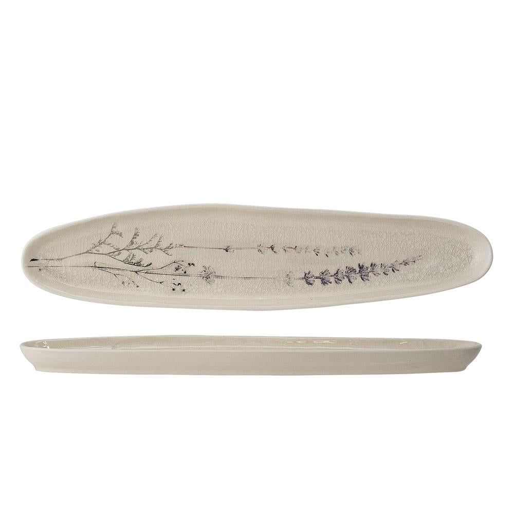 Bloomingville Bea Servierplatte, Natur, 35,5x8cm, Steingut, mit Blumenmotiv, dänisches Design