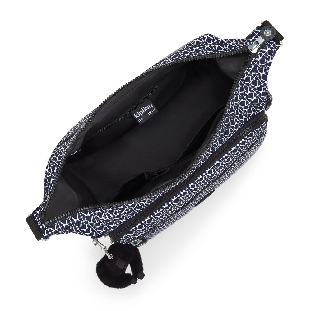 Kipling GABBIE M, Mittelgroße Umhängetasche, Signature Print (blau), Schultertasche mit Reißverschluss