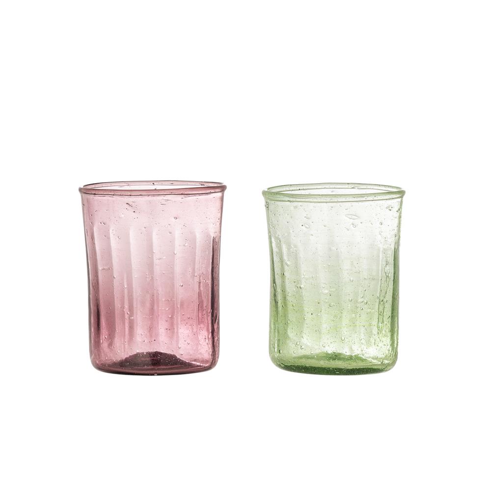 Bloomingville Sunil Trinkglas aus Glas in Bunt 240 ml – 2er Set Trinkgläser für Tischdeko