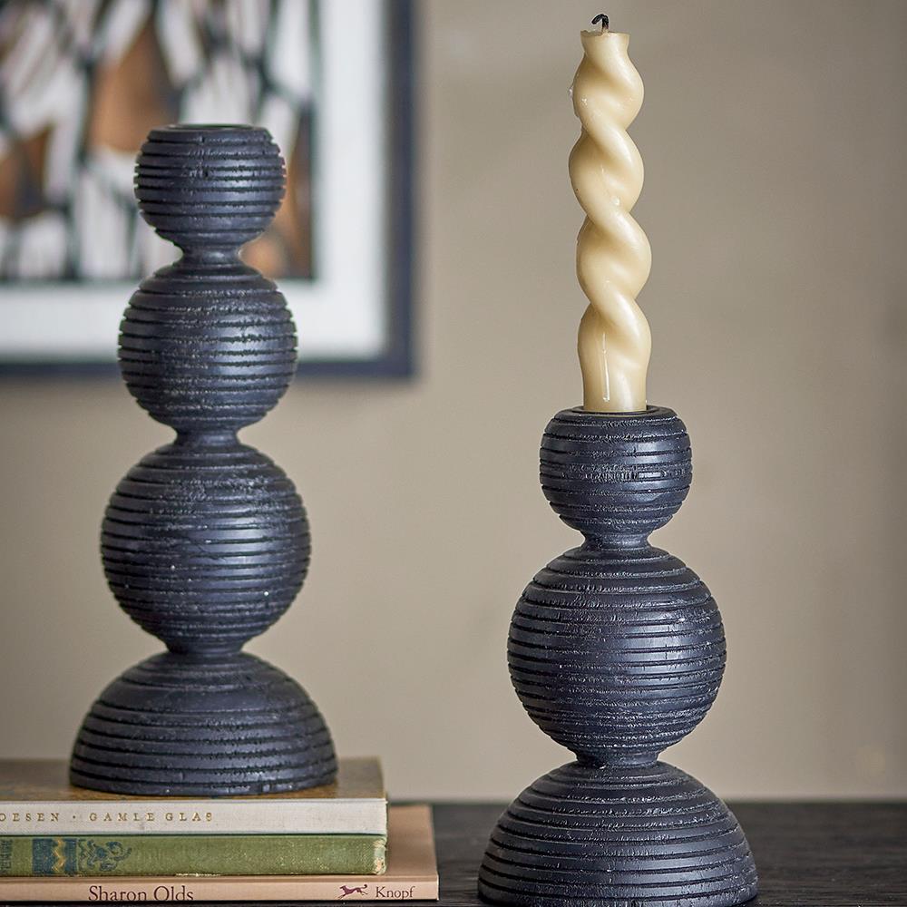 Bloomingville Kipp Kerzenhalter 2er Set, Schwarz, Kiefer – skulpturales Design mit Holzstruktur