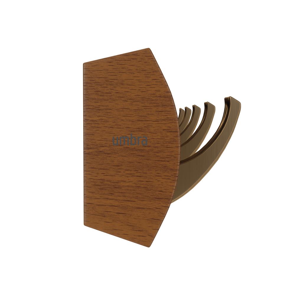 Umbra Flip Wandgarderobe, Garderobenleiste in Walnuss Hell, mit 5 beweglichen Haken in Warmes Gold