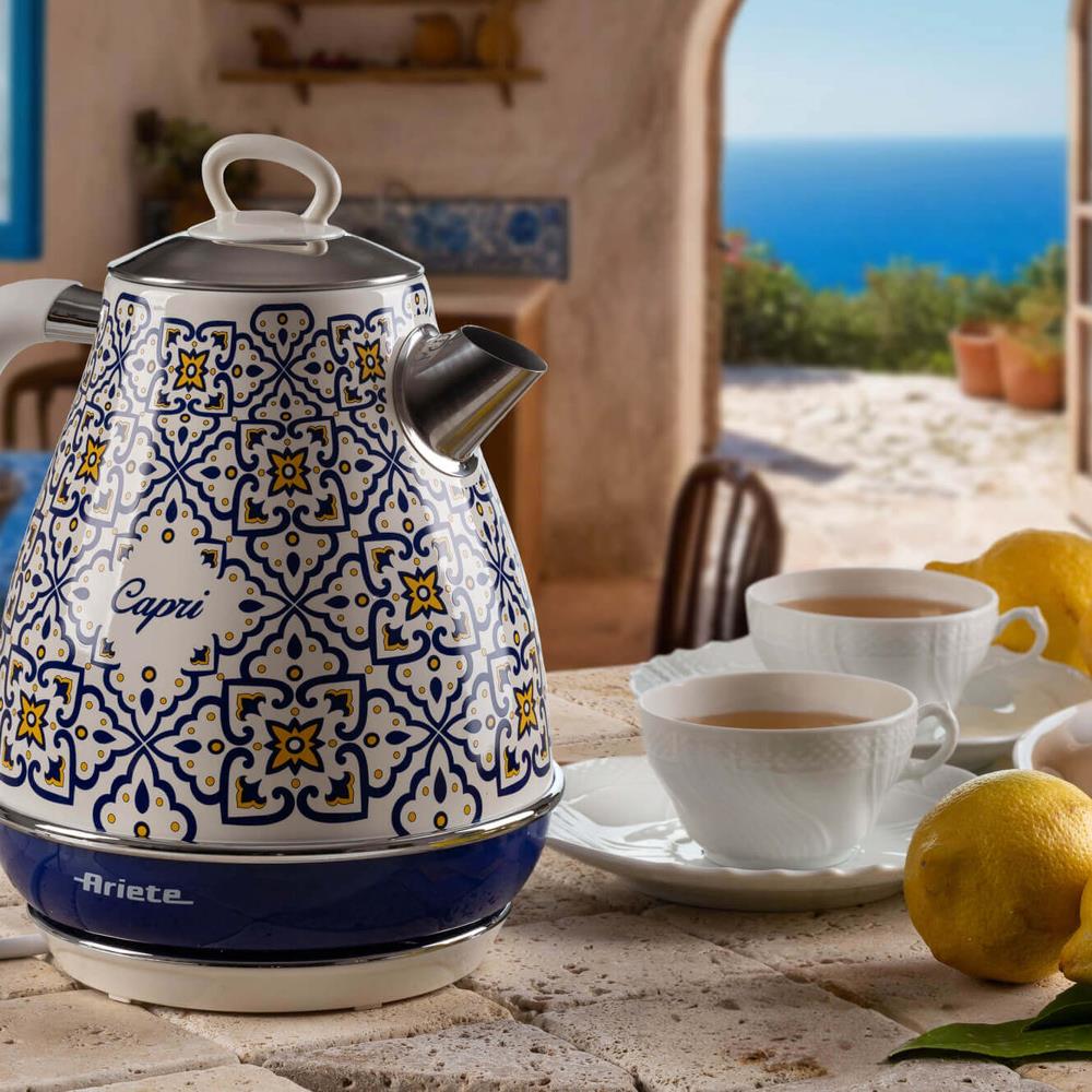 Ariete Capri Wasserkocher, Mediterranes Design, 1,7L Edelstahlkessel, 2200W