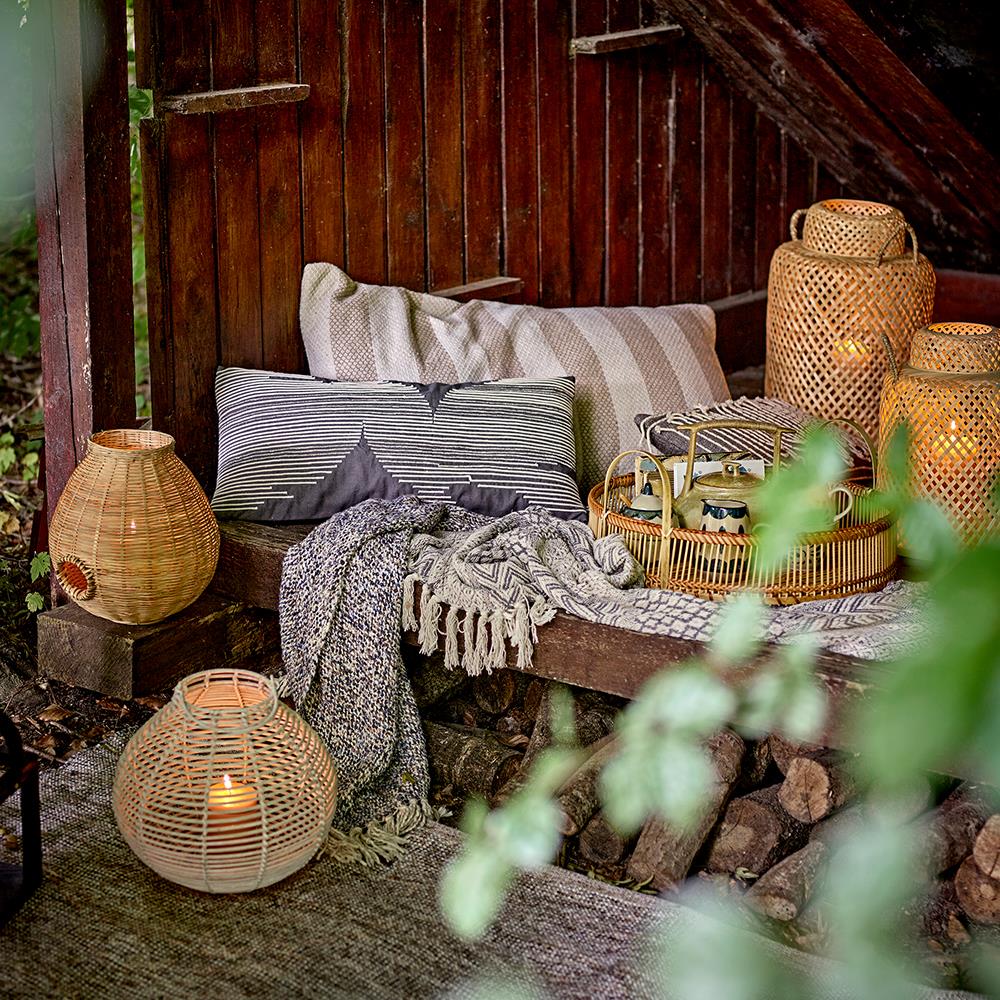 Bloomingville Madlin Laterne mit Glas 2er Set, Natur, Bambus – stimmungsvolle Deko für drinnen & draußen