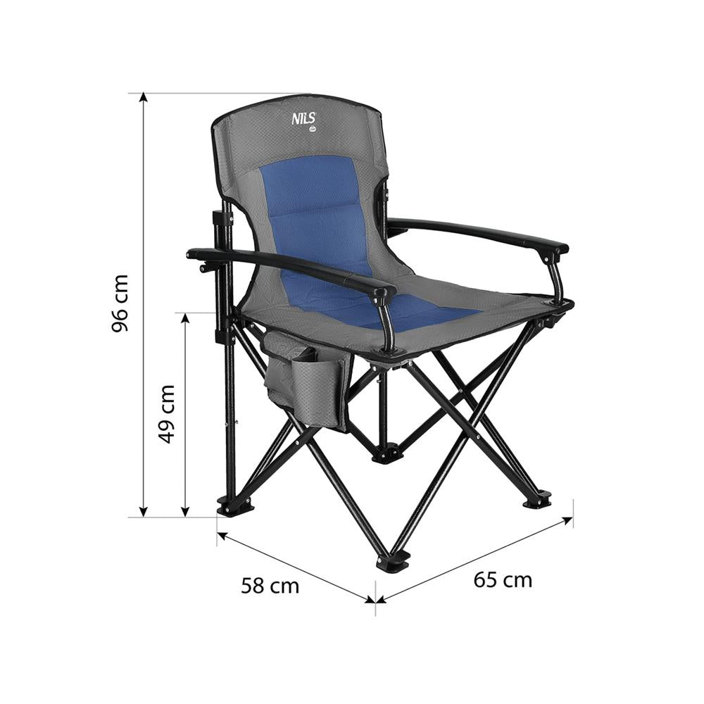 NILS CAMP Campingstuhl Blau - gepolsterter Klappstuhl mit Tasche für Camping, Garten & Angeln