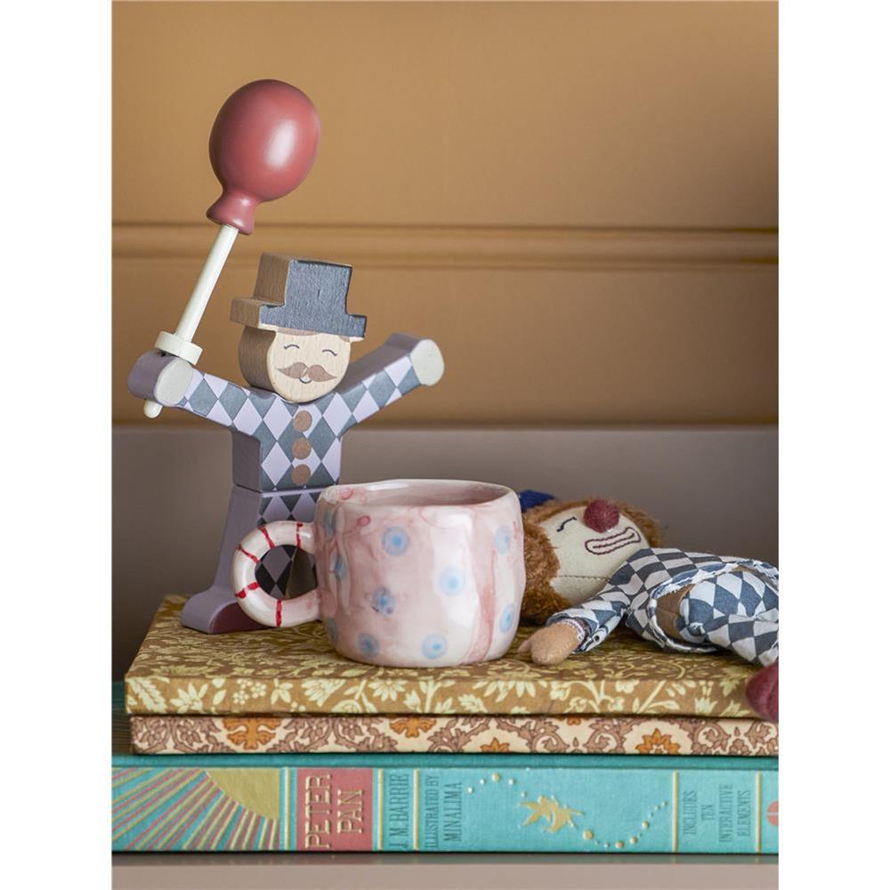 Bloomingville MINI Nini Tasse, Rosa mit blauen Punkten, Steingut, Kindertasse, dänisches Design