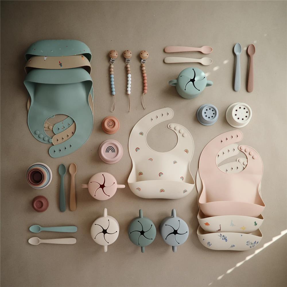 Mushie Silikon-Babylöffel 2er Set, Stone/Cloudy Mauve, BPA-frei