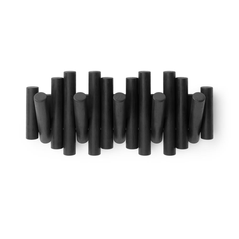 Umbra Picket - Moderne Garderobenleiste mit 5 Garderobenhaken, Schwarz, aus Kiefernholz