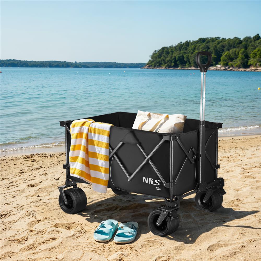 NILS CAMP XXL Bollerwagen faltbar 180L in Schwarz -Campingwagen für Strand & Garten