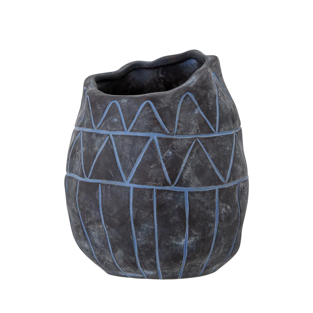 Bloomingville Ivo Deko-Vase, 15x18 cm, aus Keramik mit Details in blauer Glasur