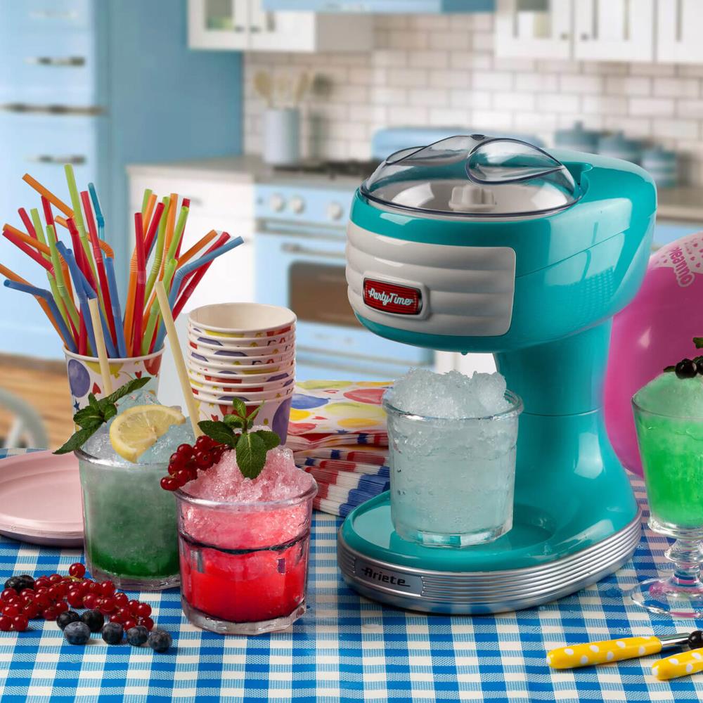 Ariete Party Time Ice Crusher, Blau, Eiscrusher für Cocktails & Slush, Retro-Design, 50er Jahre-Stil